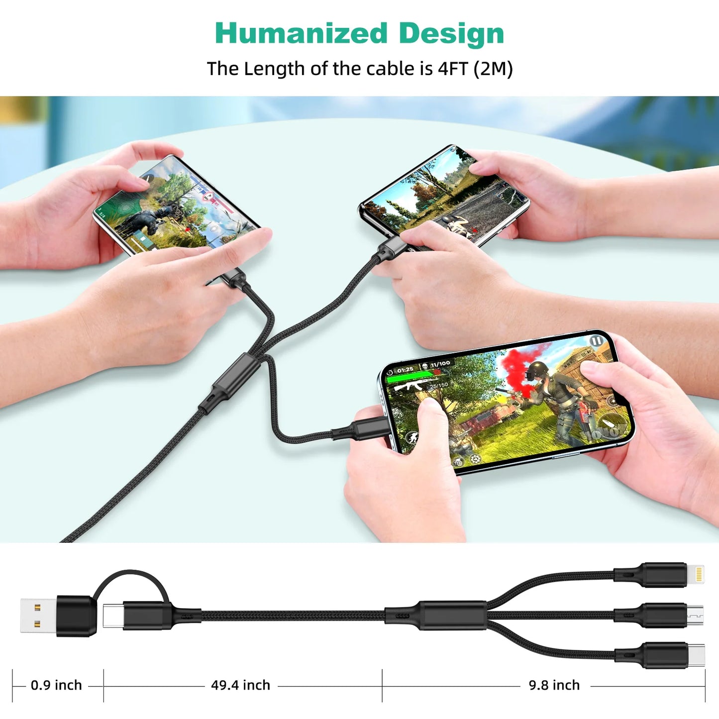 Universal 4 In 1  Fast Charging Multi-Device Cable